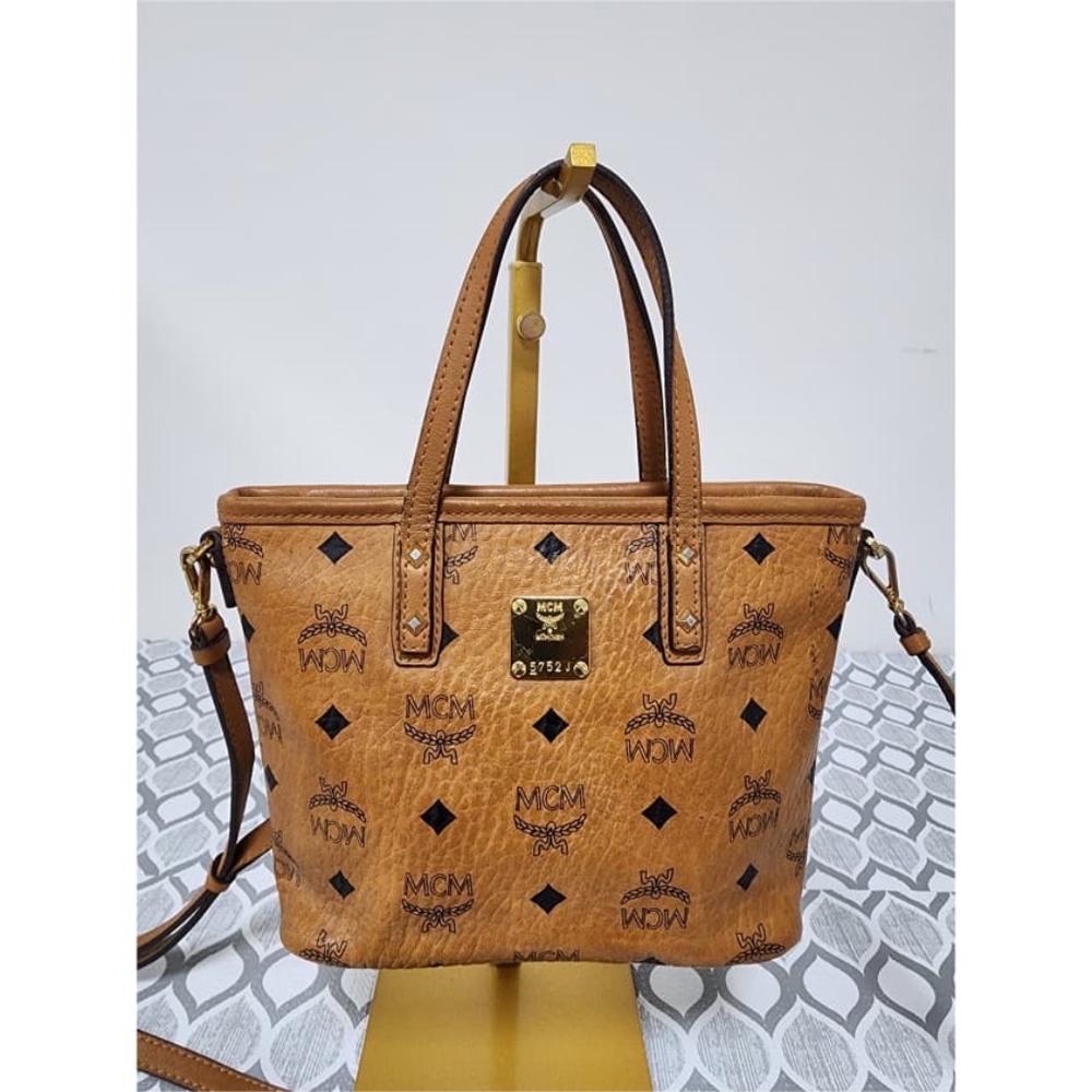 Authentic MCM ANYA TOP ZIP MINI SHOPPER BAG COGNAC